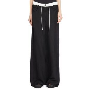 MASNADA Wide Leg Linen Blend Drawstring Pants Women BLACK